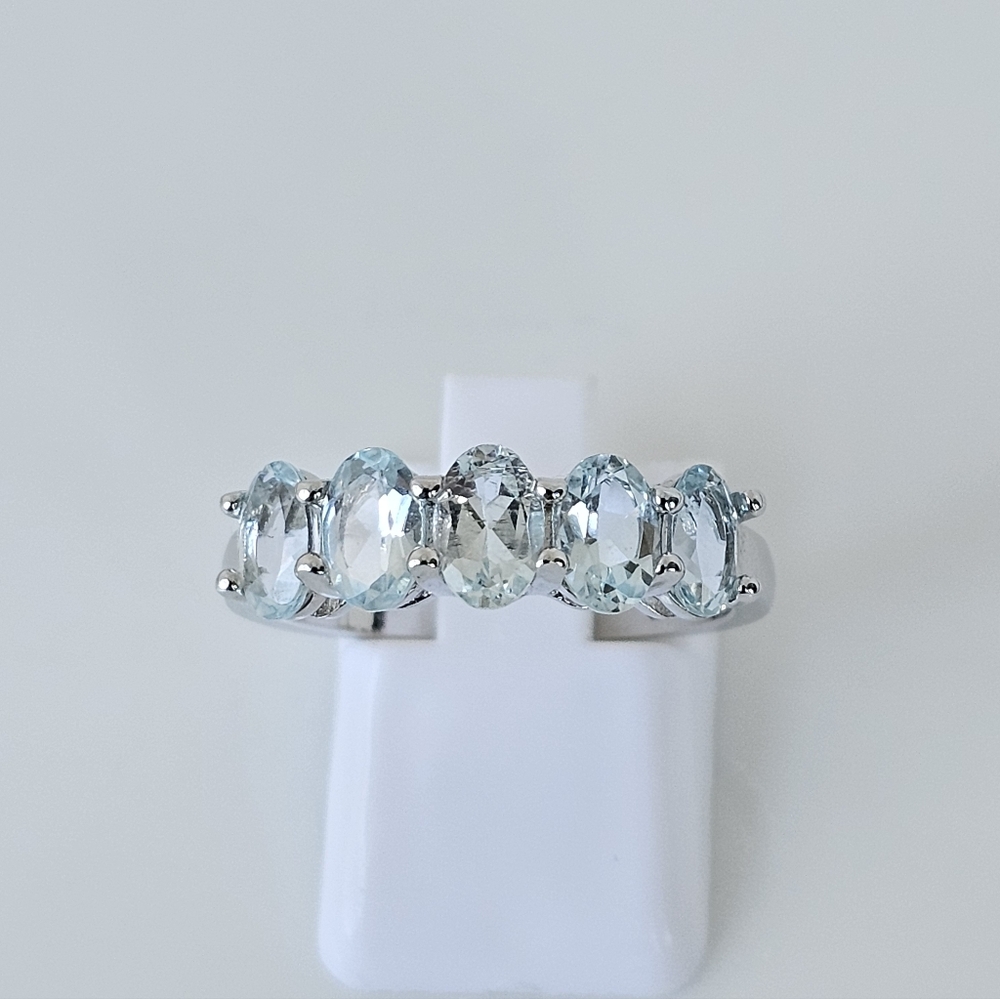 Natural Blue Aquamarine Ring Sterling Silver Size 8!
